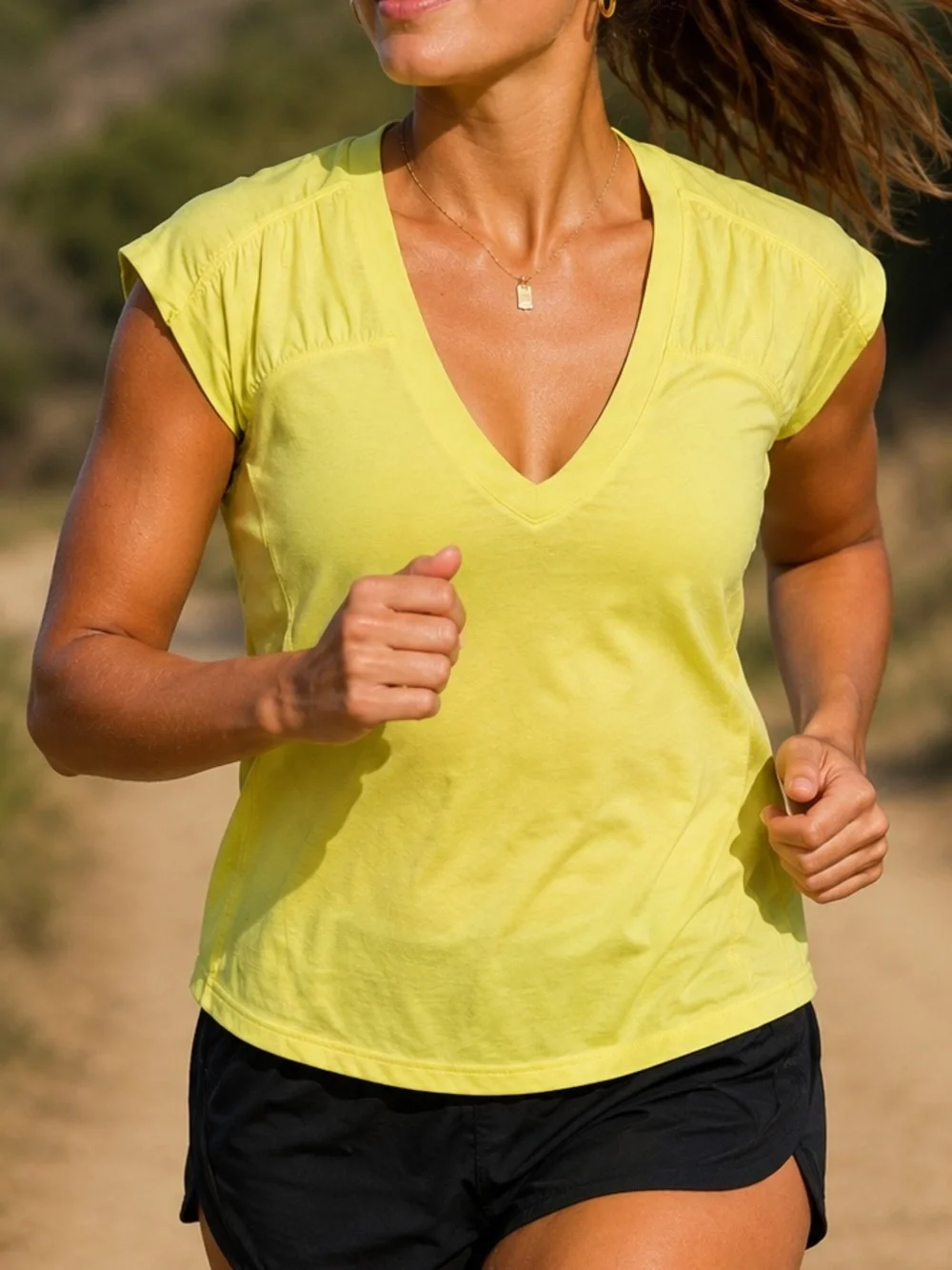 Free People Yellow V-Neck Short Sleeve Tee